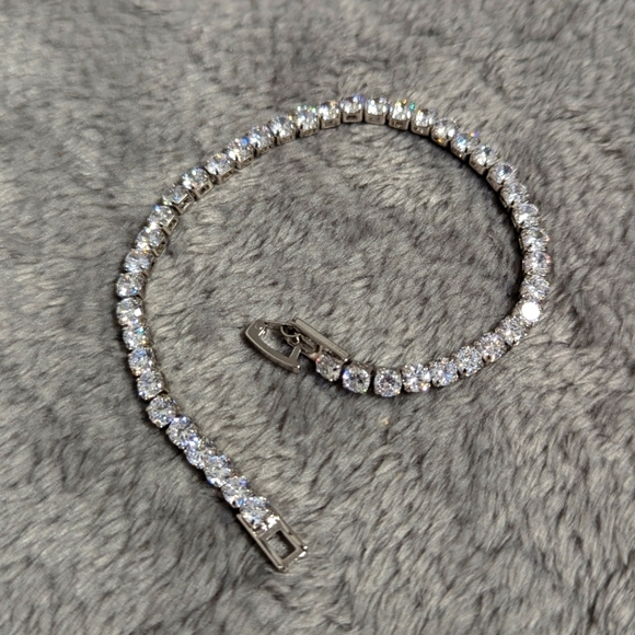 Classic CZ Tennis Bracelet set in Rhodium - 44 - 1/4 Carat Stones - Picture 5 of 9